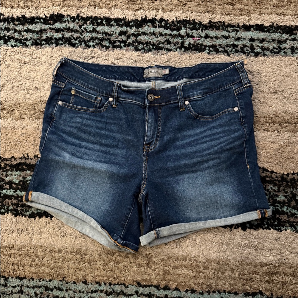 Torrid Blue Jean Shorts with Cuffed Hems and Stretchy Denim